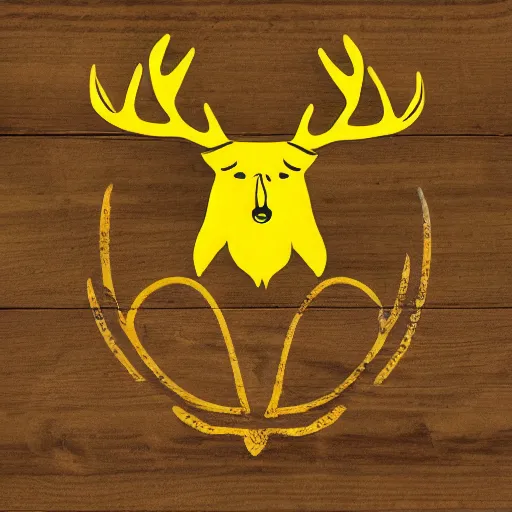 Image similar to a yellow moose logo, looking to the side, maple leaf antler, logo