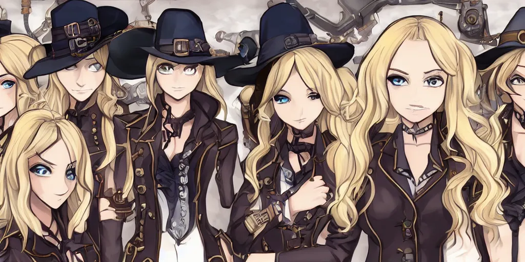 Image similar to visual novel sprites of a blonde haired steampunk detective girl, 2 d,