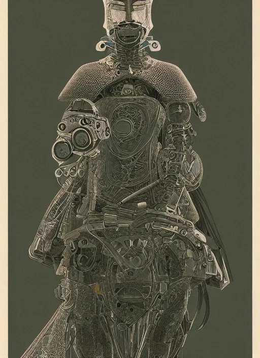 Prompt: 2 d illustration, grained risograph, old wetplate portrait of a futuristic silver armored geisha district 9 cyborg, parallax, fractal, intricate, elegant, highly detailed, subsurface scattering, by jheronimus bosch and moebius louis jacques mande daguerre and szukalski