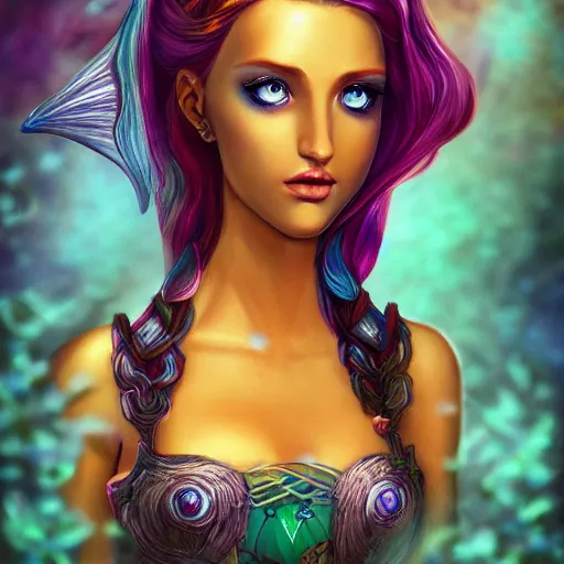 Prompt: merfolk princess portrait, d & d style, trending on artstation, colorful, intricate,