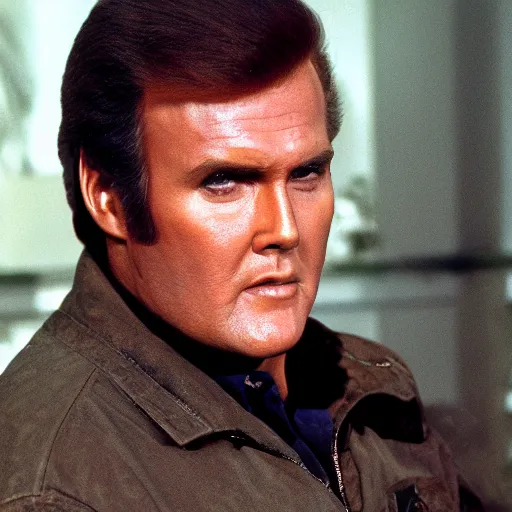 Image similar to lee majors as the six million dollar man, standing up, looking at the camera, photorealistic, 8 k