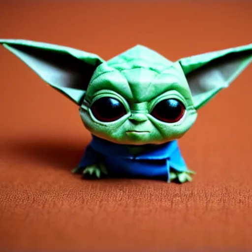 Image similar to baby yoda in origami!!, ( colorful, cute ) macro photo 5 d mk 2, bokeh