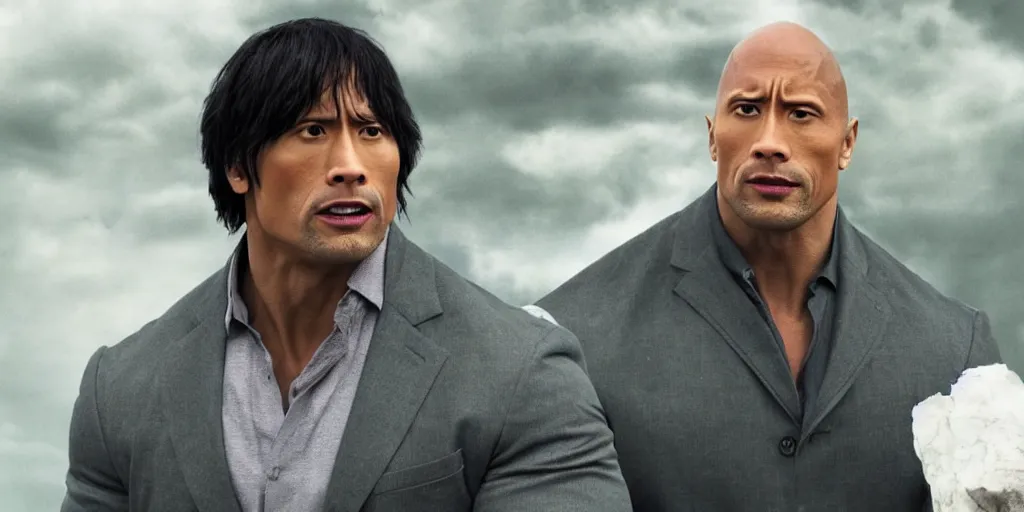 Prompt: dwayne johnson as dazai osamu, movie still