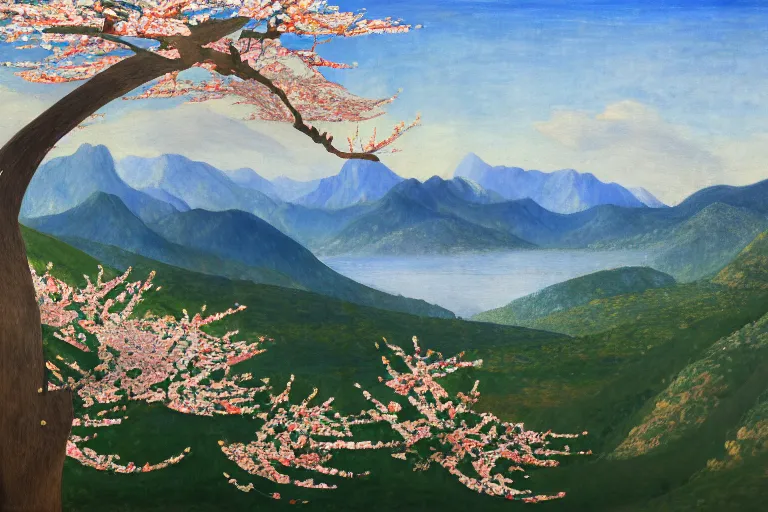 Prompt: an ultradetailed landscape painting of a panorama view of westlake, osmanthus blossoms nearby, fine wind, highly detailed, artstation, concept art, smooth, sharp focus, illustration, by hilma af klint, 8 k