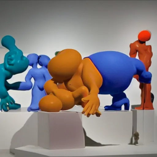 Image similar to a claymation film still of a contemporary sculpture / collection / contemporary art / gallery / museum / claymation by jeff koons