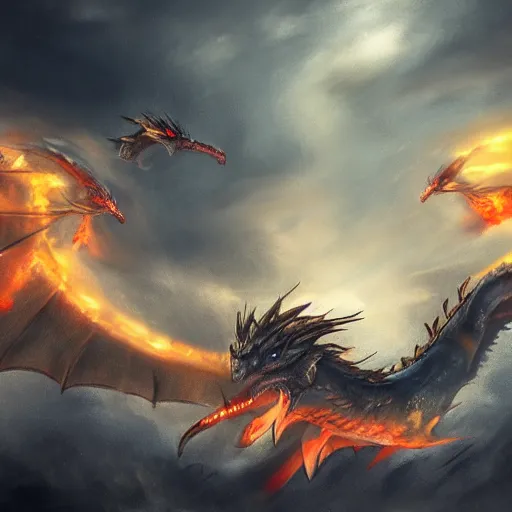 Image similar to a battle between two dragons in a stormy sky by David Villegas , trending on artstation