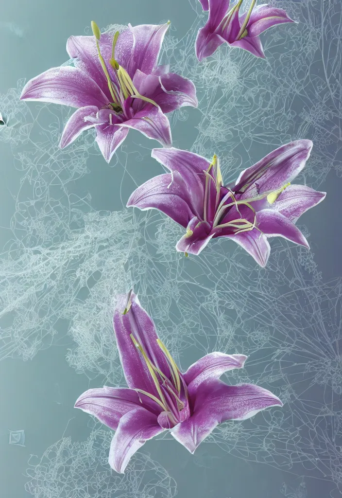 Image similar to single flower, lily, cool colour palette, ethereal, intricate details, elegant, infini - d - render,