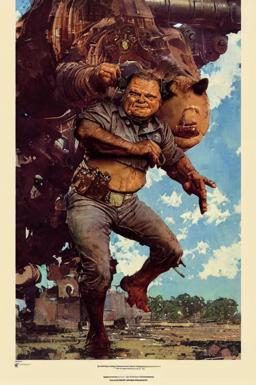 Image similar to full body portrait of huge bipedal pig, by norman rockwell, jack kirby, jon berkey, earle bergey, craig mullins, ruan jia, jeremy mann, tom lovell, marvel, astounding stories, 5 0 s pulp illustration, scifi, fantasy