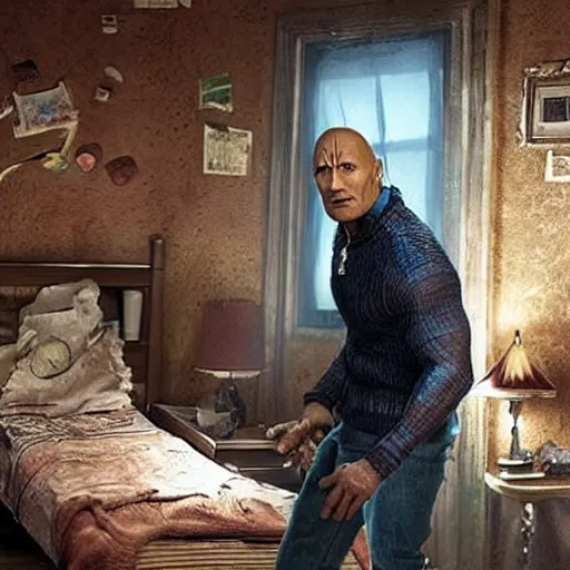 Prompt: A still of Dwayne Johnson in the film Coraline, highly detailed, very detailed, extremely detailed, detailed, HD Quality, taken in the mid 2000s