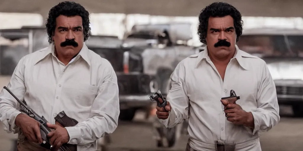 Image similar to zendaya as pablo escobar in'escobar'( 2 0 2 4 ), movie still frame, oscar nominated cinematography, volumetric lighting, 8 k resolution, beautiful composition