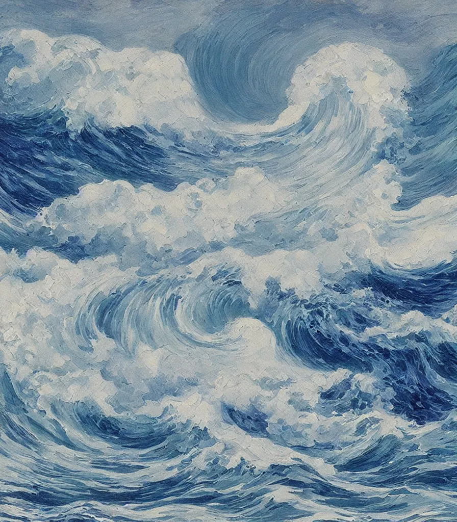 Prompt: an impasto oil painting of one single beautiful hawaiian wave painted by albrecht durer, monochromatic color scheme, high detail, breathtaking wave, lineart, line art, soft colors, simplicity