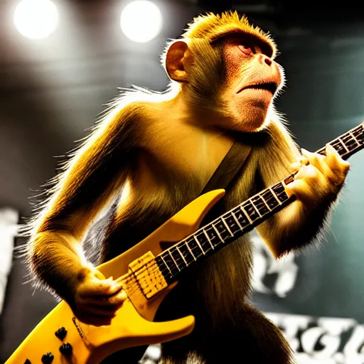 Image similar to monkey shredding electric guitar at metal concert