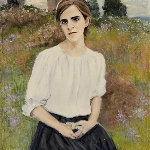 Image similar to a portrait of emma watson in a scenic environment by amiet cuno