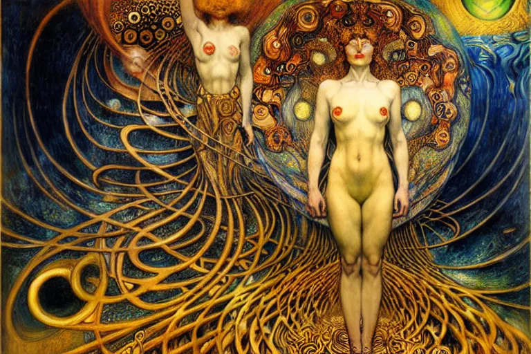 Image similar to Divine Chaos Engine by Karol Bak, Jean Delville, William Blake, Gustav Klimt, and Vincent Van Gogh, symbolist, visionary