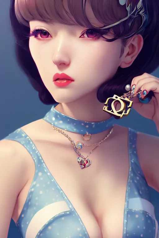 Image similar to a pin up and beautiful fashion charming dreamlke japan girl with lv jewelry, character art, art by wlop and and ilya kuvshinov, hyperdetailed, 8 k realistic, symmetrical, frostbite 3 engine, cryengine, dof, trending on artstation, digital art