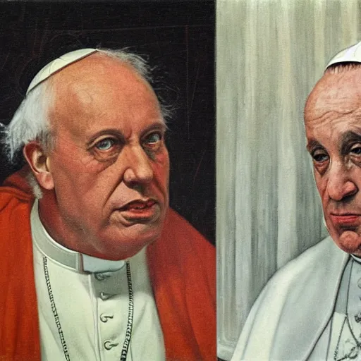 Prompt: paulo guedes economist as pope, francis bacon stile, high detail oil