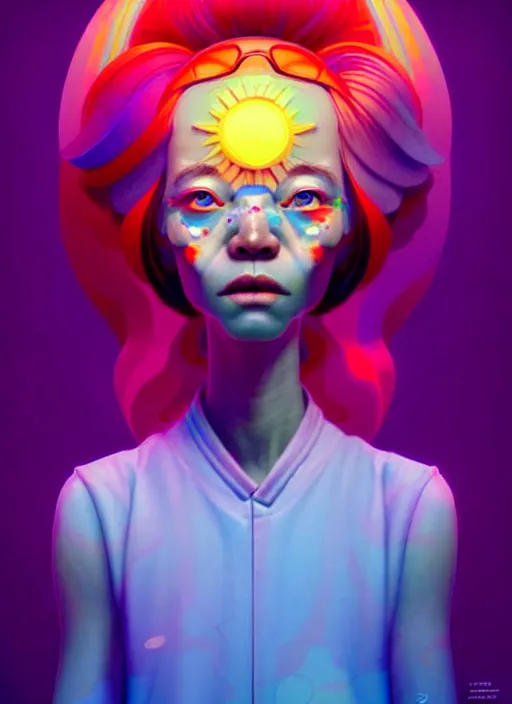 Image similar to colourful caricature - 3 d vfx art - of the sun, art style by james jean & hsiao - ron cheng, character concept art, unreal engine render, digital illustration, sharp, intricate detail, volumetric light, ray tracing, soft light, symmetric, pinterest, artstation, behance,