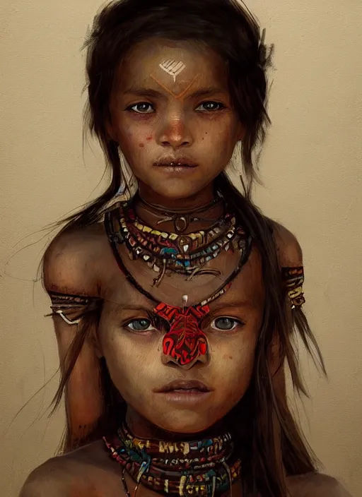 Image similar to A painting of a child-like tribal woman trending on artstation in the style of Greg Rutkowski