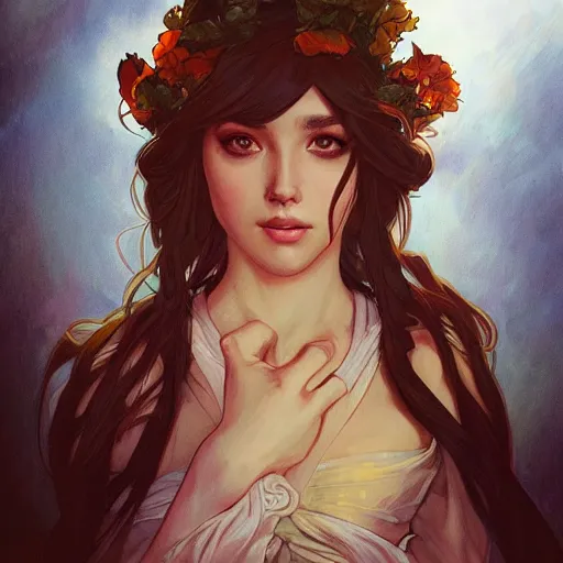 Prompt: a portrait in the style of artgerm and greg rutkowski and alphonse mucha.