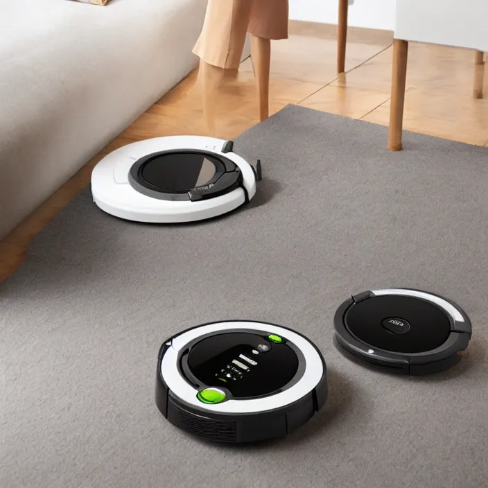 Image similar to A Roomba with a four stand legs with wheels, product advertising, professional advertising, studio quality product