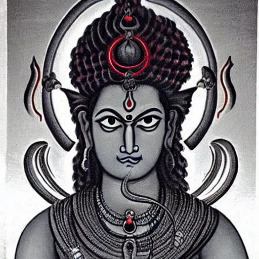 Prompt: beautiful portrait of lord shiva in angry mood, with third eye open, very chilling