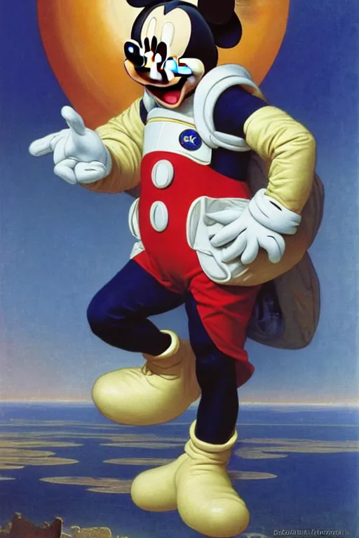 Image similar to portrait of a mickey mouse astronaut, by bouguereau