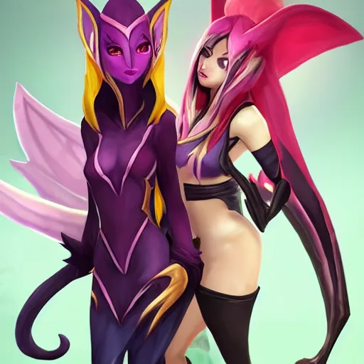 Image similar to league of legends character, xayah, kai'sa, best friends