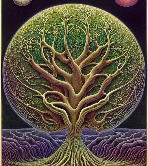 Image similar to tree of life by roger dean and andrew ferez, art forms of nature by ernst haeckel, divine chaos engine, symbolist, visionary, art nouveau, botanical fractal structures, organic, detailed, realistic, surreality