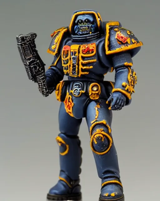Prompt: 8 0 mm resin detailed miniature of a warhammer 4 0 k space marine cowboy, wearing space marine primaris cowboy armor, six shooter lasso, product introduction photos, 4 k, full body character resin model,