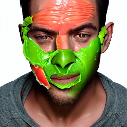 Prompt: a man peeling off his face like a mask, hyper realistic, 4k, high definition, symmetry, groovy,