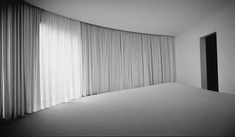 Image similar to A bedroom designed by Ryoji Ikeda, 35mm film, long shot