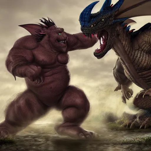 Prompt: ogre fighting a dragon
