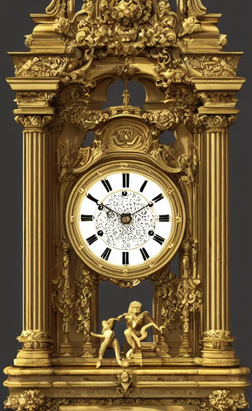 Image similar to Baroque clock, unreal engine, octane render