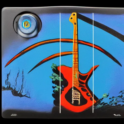 Prompt: a guitar pedal, painted by Roger Dean