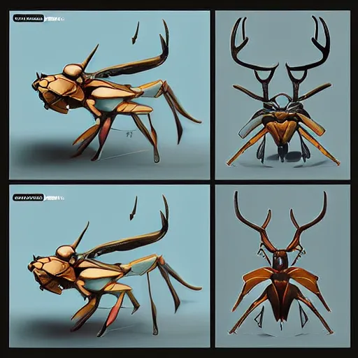 Prompt: A pokemon looks like a stag beetle,Trending on art station. Unreal engine.