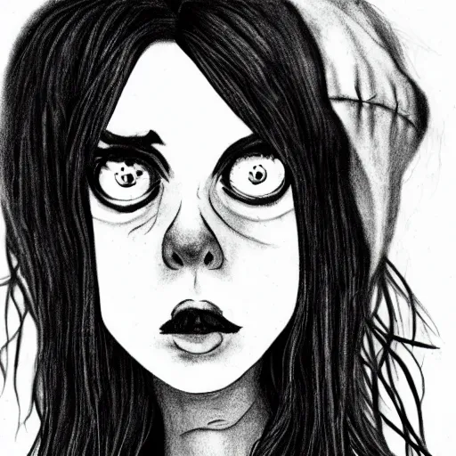 Prompt: grunge drawing of billie eilish in the style of corpse bride