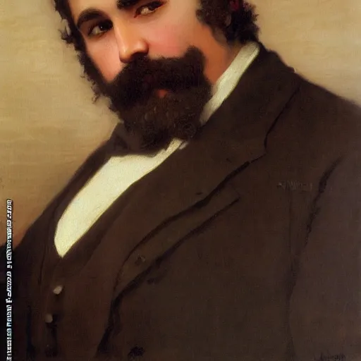Image similar to detailed portrait painting of gentleman fantasy dwarf wearing brown tuxedo by William-Adolphe Bouguereau