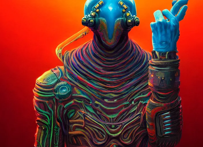 Prompt: a psychedelic portrait of omin dran exoskeleton mind flayer politician, vibrant color schema, highly detailed, in the style of romanticism, cinematic, artstation, moebius, greg rutkowski