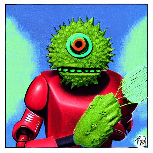 Image similar to a Seth Green, robot chicken tennis ball monster, tennis ball, chalk, digital art, fantasy, magic, trending on artstation, ultra detailed, professional illustration by Basil Gogos