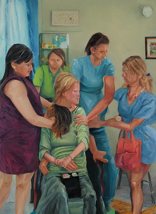 Prompt: oil painting of women getting vaccinated, high details, art by axion