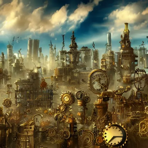 Prompt: steampunk city floating in the clouds