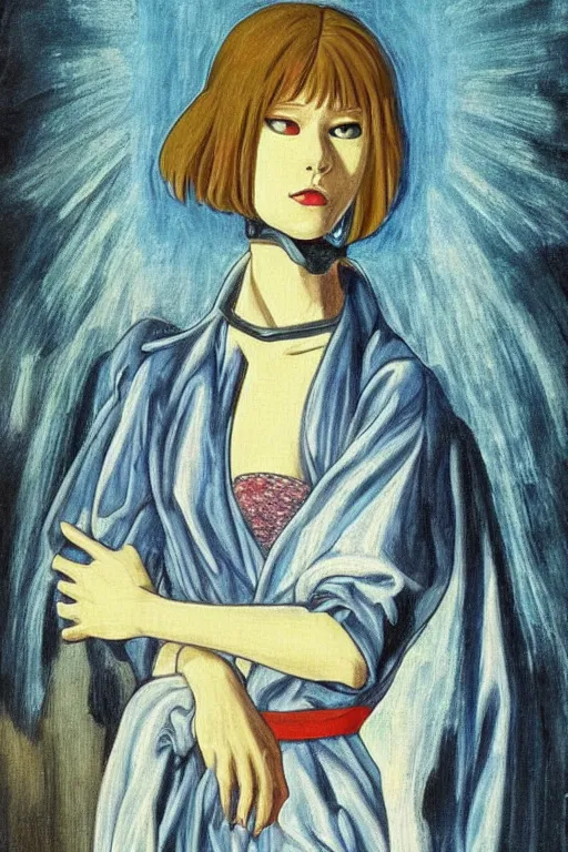 Image similar to detailed portrait of rei ayanami from neon genesis evanglion in the the mona lisa painting