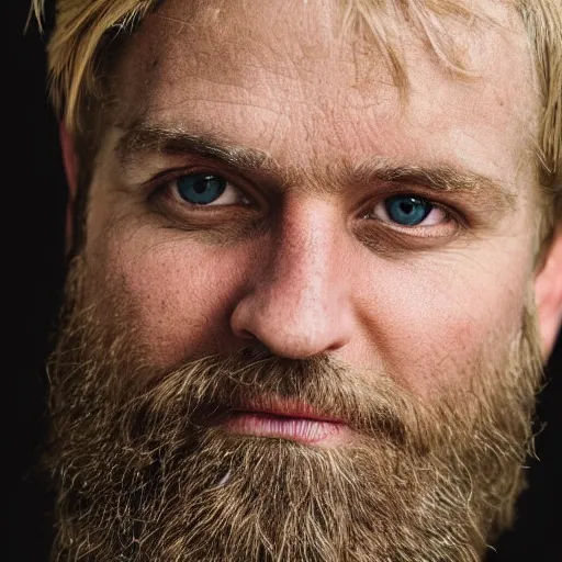 Prompt: close up of face of average looking 5 0 year old blond man with a blond beard and blond mutton chops, short wavy blond hair, green eyes, 1 8 0 0 s soldier, portrait, 4 k