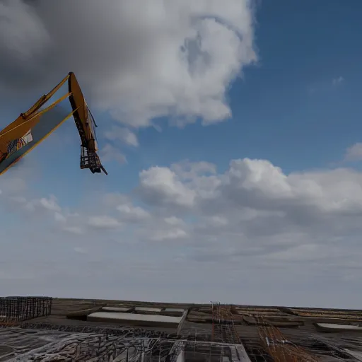 Image similar to building site made of clouds, hyperrealistic, render, unreal engine, 8 k