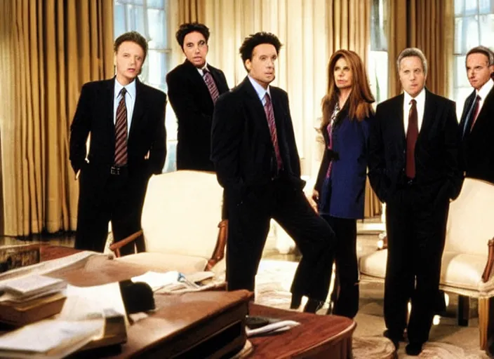 Image similar to a still from the 2001 TV Show The West Wing Starring Jon Stewart