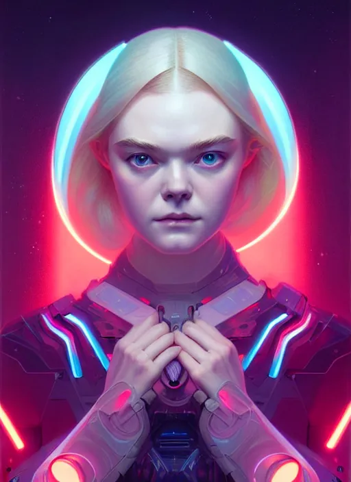 Image similar to symmetry!! portrait of elle fanning sci - fi, tech wear, glowing lights!! intricate, elegant, highly detailed, digital painting, artstation, concept art, smooth, sharp focus, illustration, art by artgerm and greg rutkowski and alphonse mucha