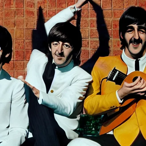 Image similar to the beatles playing fortnite