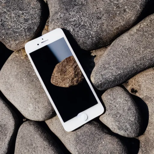 Image similar to fossilized iphone partially embedded in rock