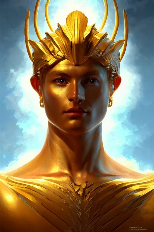 Image similar to apollo humanoid god of the sun, highly detailed, d & d, fantasy, highly detailed, digital painting, trending on artstation, concept art, sharp focus, illustration, art by artgerm and greg rutkowski and magali villeneuve