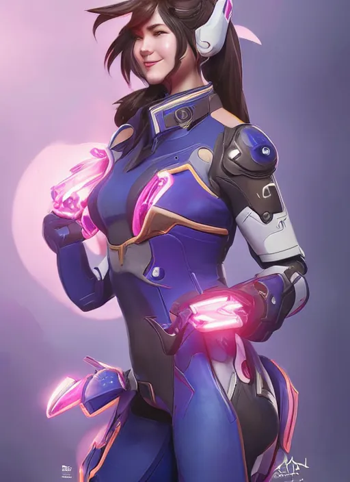 Prompt: character portrait of a fusion of D.Va from Overwatch and Hanzo from Overwatch by ArtGerm and Tom Bagshaw, 4k, highly detailed, cinematic lighting, characters merged